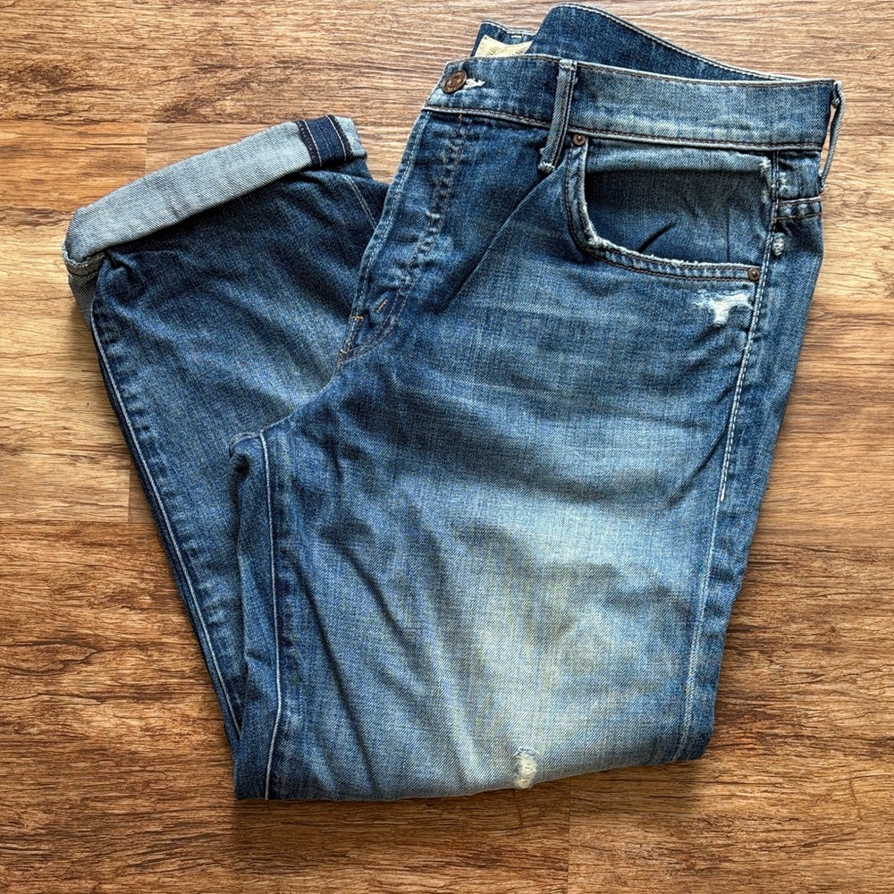 Mother distressed boyfriend jeans.